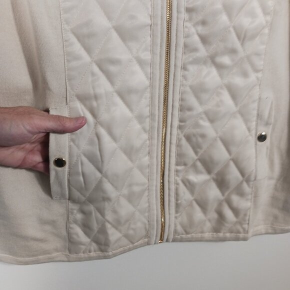 Susan Graver, Medium, Creamy Beige, Quilted and Knit, Zip Front Turtleneck Vest - Picture 9 of 14
